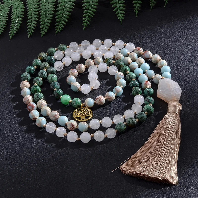 White Jade African Turquoise Jasper Necklace Meditation