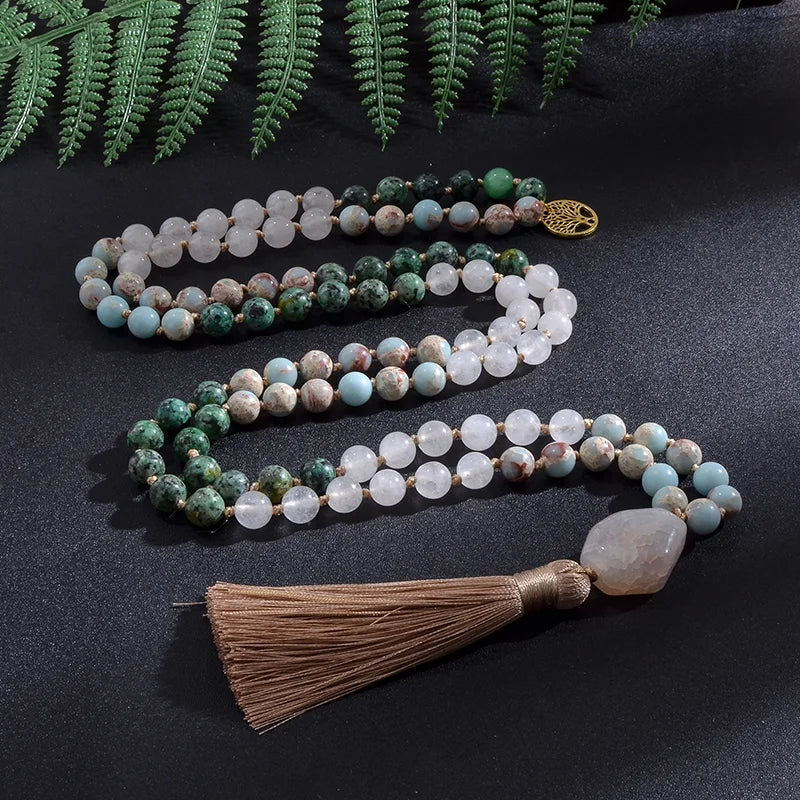 White Jade African Turquoise Jasper Necklace Meditation