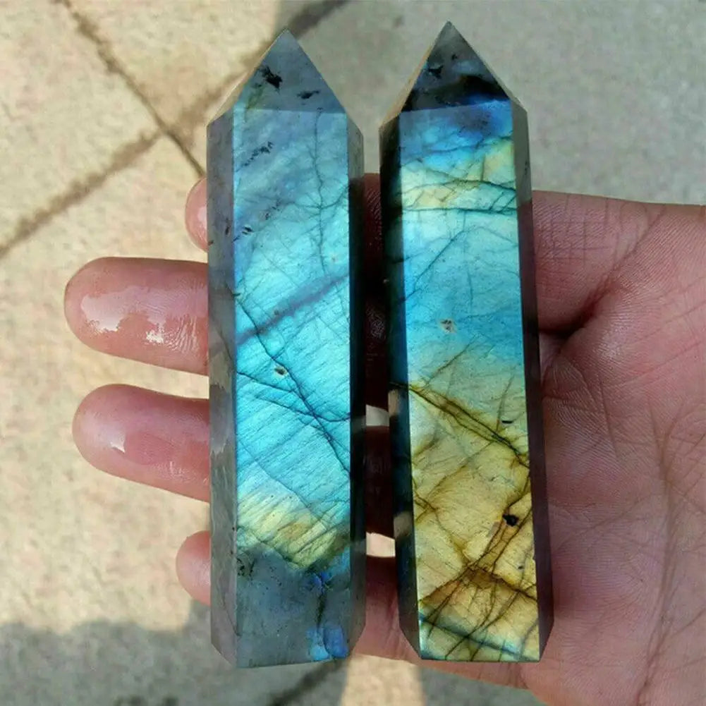 Natural Labradorite Quartz Hexagonal Prisms Crystal Gifts