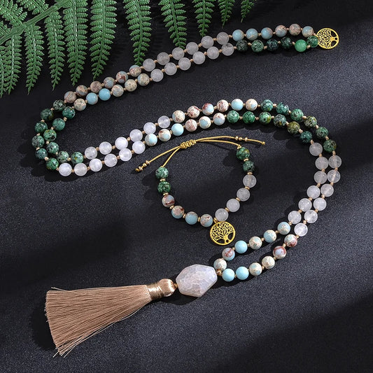 White Jade African Turquoise Jasper Necklace Meditation