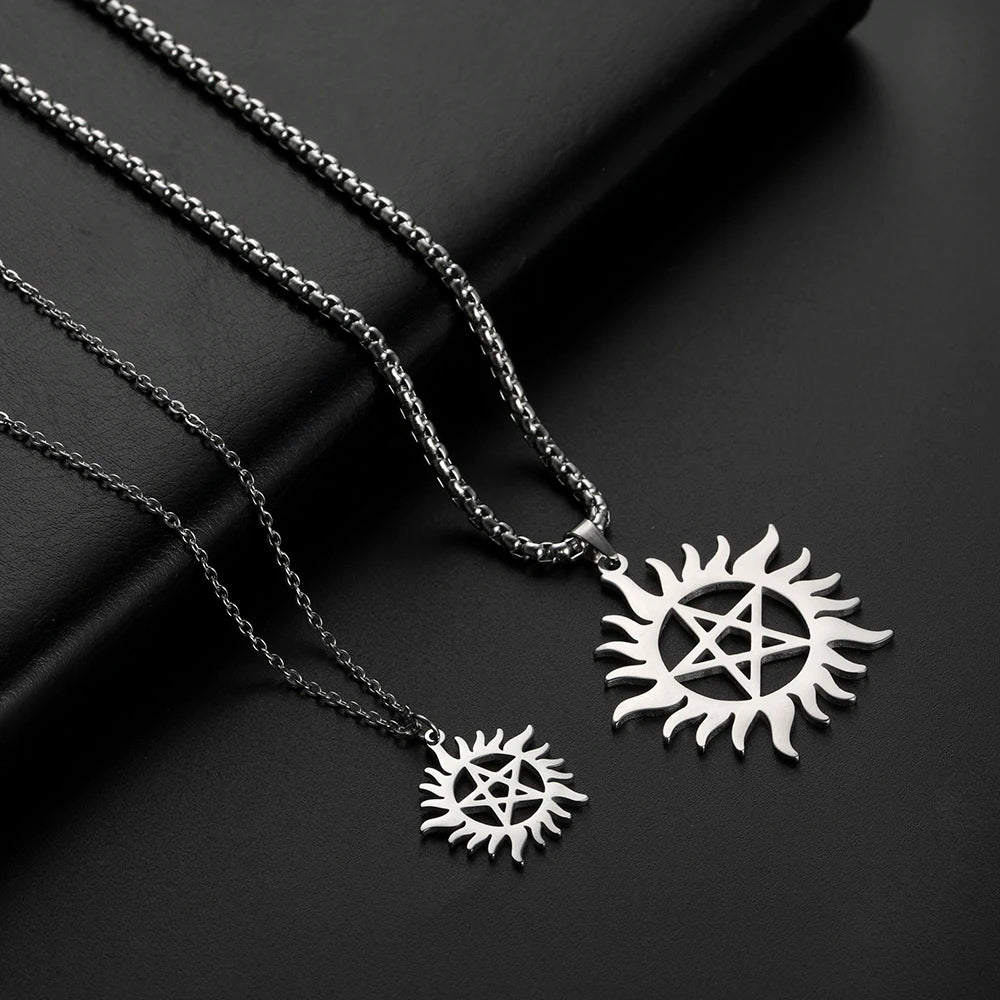 Collier Pentagramme Soleil en Acier Inoxydable Skyrim