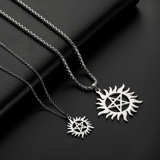 Collier Pentagramme Soleil en Acier Inoxydable Skyrim