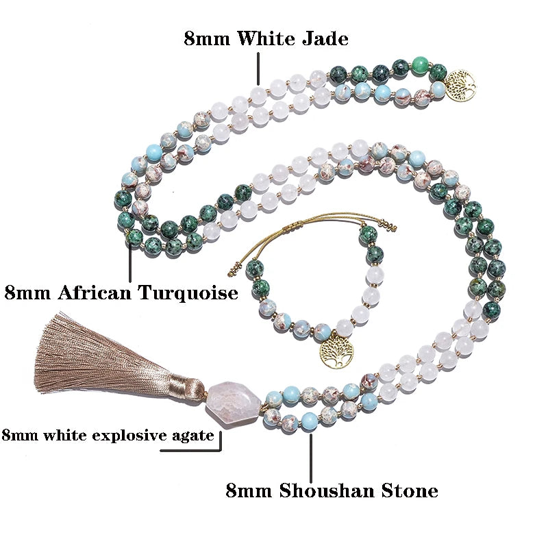 White Jade African Turquoise Jasper Necklace Meditation