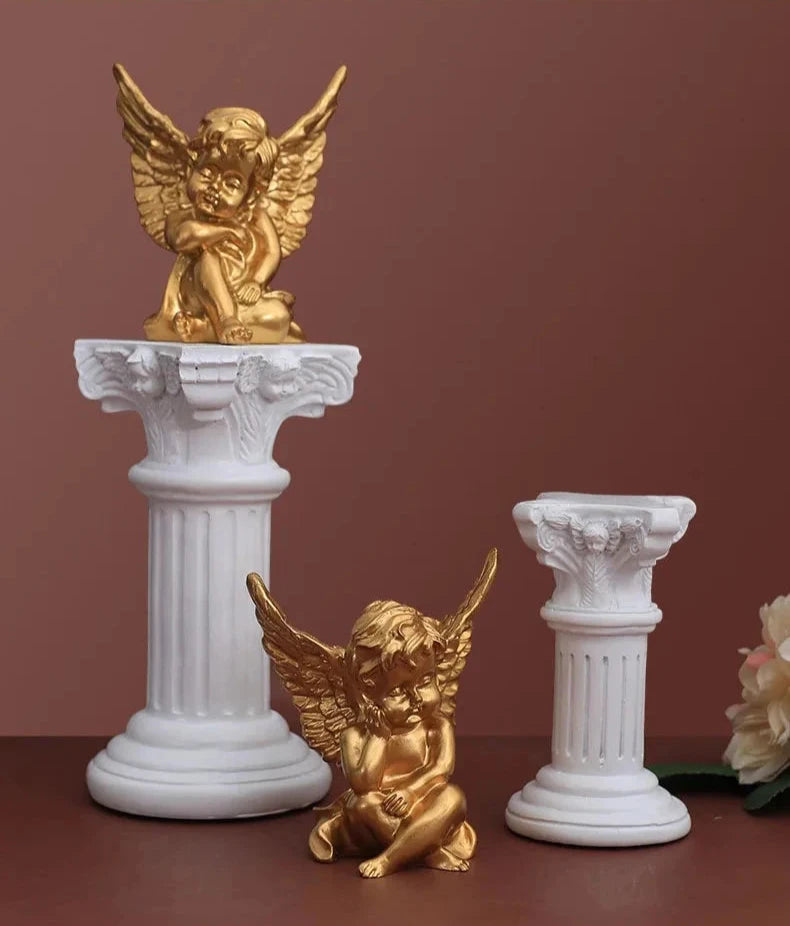 Colonne Romaine Classique en Résine avec Statue d'Ange – Décoration Élégante pour Jardin et Intérieur