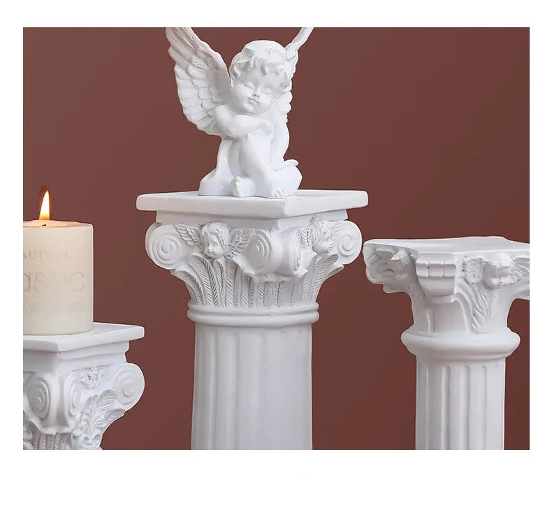 Colonne Romaine Classique en Résine avec Statue d'Ange – Décoration Élégante pour Jardin et Intérieur