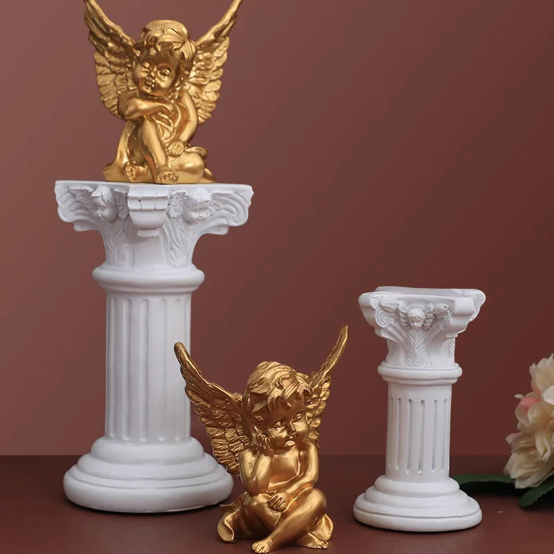 Colonne Romaine Classique en Résine avec Statue d'Ange – Décoration Élégante pour Jardin et Intérieur